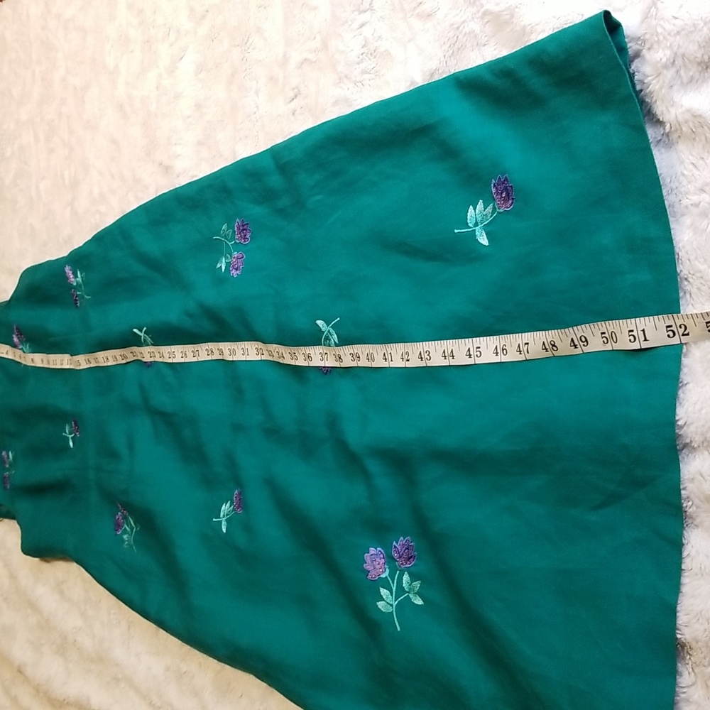 Vintage Jessica Howard Maxi Dress Size 10 Embroidered Green Linen - Picture 7 of 8
